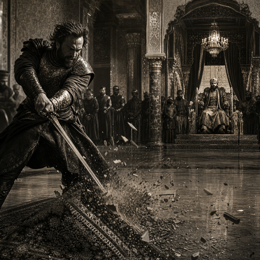 The Sword Shatters the Persian Line While the Lie Ascends the Throne